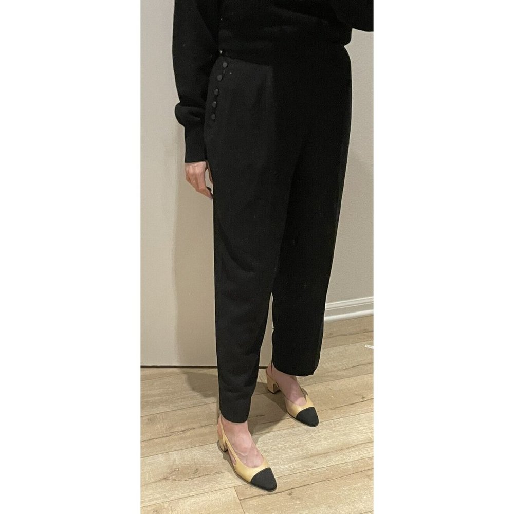 Halston Black Shinny High Rise Wide Leg Trouser Pants Size 16